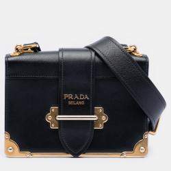 Pre Owned Prada Black Saffiano Trimmed City Calf Cahier Crossbody
