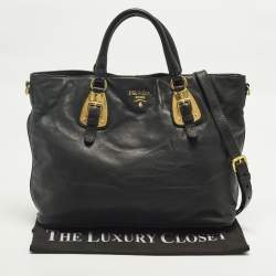 Pre Owned Prada Black Leather Snap Tote