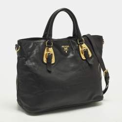 Pre Owned Prada Black Leather Snap Tote