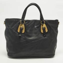 Pre Owned Prada Black Leather Snap Tote