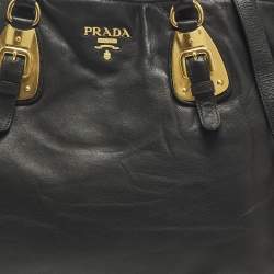 Pre Owned Prada Black Leather Snap Tote