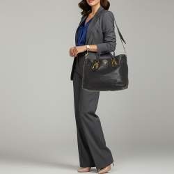 Pre Owned Prada Black Leather Snap Tote