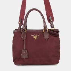 Pre Owned Prada Tessuto Soft Handbag Bordeaux Nylon Leather