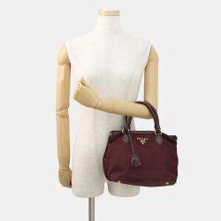 Pre Owned Prada Tessuto Soft Handbag Bordeaux Nylon Leather