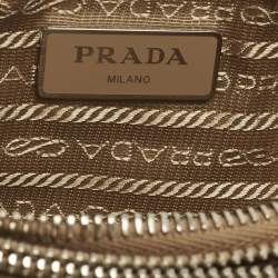 Pre Owned Prada Re-Edition 2000 Double Zip Beige Nylon and Saffiano Leather Crossbody Bag