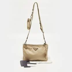 Pre Owned Prada Re-Edition 2000 Double Zip Beige Nylon and Saffiano Leather Crossbody Bag