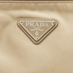 Pre Owned Prada Re-Edition 2000 Double Zip Beige Nylon and Saffiano Leather Crossbody Bag