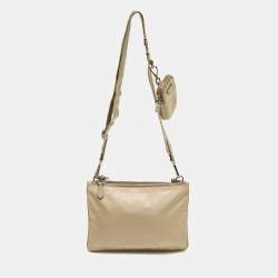 Pre Owned Prada Re-Edition 2000 Double Zip Beige Nylon and Saffiano Leather Crossbody Bag
