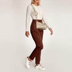 Pre Owned Prada Re-Edition 2000 Double Zip Beige Nylon and Saffiano Leather Crossbody Bag