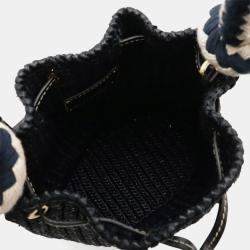 Pre Owned Prada Crochet Mini Bucket Bag Shoulder Bag With Rope Strap Raffia-Embellished Viscose And Leather Black