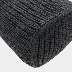 Pre Owned Prada Crochet Mini Bucket Bag Shoulder Bag With Rope Strap Raffia-Embellished Viscose And Leather Black