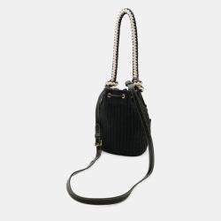 Pre Owned Prada Crochet Mini Bucket Bag Shoulder Bag With Rope Strap Raffia-Embellished Viscose And Leather Black