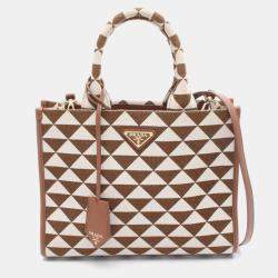 مملوكة مسبقًا Prada Symbol Small Tote Bag Canvas Brown And White