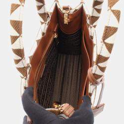 مملوكة مسبقًا Prada Symbol Small Tote Bag Canvas Brown And White