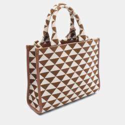 مملوكة مسبقًا Prada Symbol Small Tote Bag Canvas Brown And White
