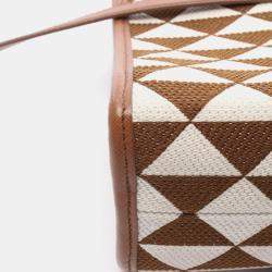 مملوكة مسبقًا Prada Symbol Small Tote Bag Canvas Brown And White