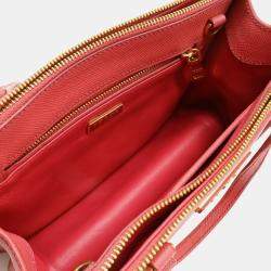 Pre Owned Prada Galleria Triangle Handbag/Shoulder Bag In Saffiano Leather Pink