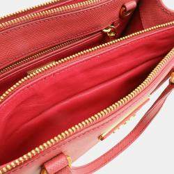 Pre Owned Prada Galleria Triangle Handbag/Shoulder Bag In Saffiano Leather Pink