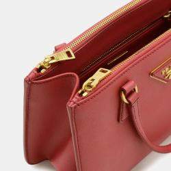 Pre Owned Prada Galleria Triangle Handbag/Shoulder Bag In Saffiano Leather Pink