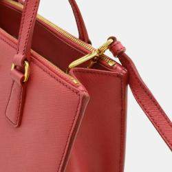Pre Owned Prada Galleria Triangle Handbag/Shoulder Bag In Saffiano Leather Pink