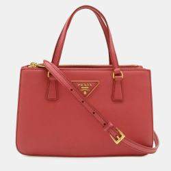 Pre Owned Prada Galleria Triangle Handbag/Shoulder Bag In Saffiano Leather Pink