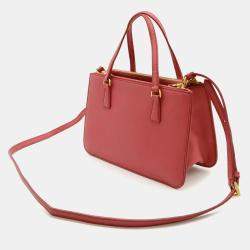 Pre Owned Prada Galleria Triangle Handbag/Shoulder Bag In Saffiano Leather Pink