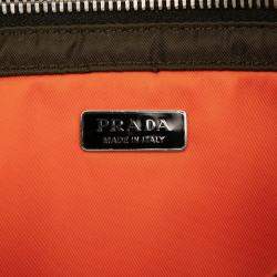 Pre Owned Prada Triangle Logo Plate Tote Bag/Shoulder Bag 2-Way Khaki Green Nylon Leather