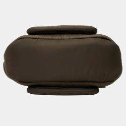 Pre Owned Prada Triangle Logo Plate Tote Bag/Shoulder Bag 2-Way Khaki Green Nylon Leather