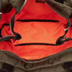 Pre Owned Prada Triangle Logo Plate Tote Bag/Shoulder Bag 2-Way Khaki Green Nylon Leather