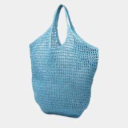 Pre Owned Prada Crochet Handbag Tote Bag Light Blue Raffia