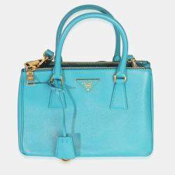 Pre Owned Prada Turchese Saffiano Galleria Small Double Zip Tote