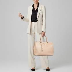 Pre Owned Prada Double Zip Large Blush Pink Saffiano Lux Leather Tote