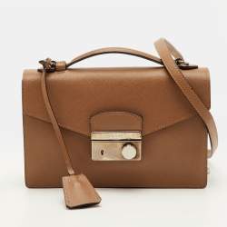 Pre Owned Prada Sound Mini Brown Saffiano Lux Leather Top Handle Bag