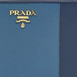 مملوكة مسبقًا محفظة برادا جلد سافيانو رمادية ثنائية اللون بسحاب محيط