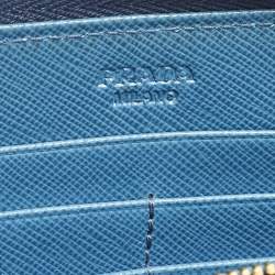 مملوكة مسبقًا محفظة برادا جلد سافيانو رمادية ثنائية اللون بسحاب محيط