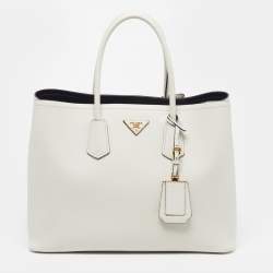 مملوكة مسبقًا Prada Double Handle Large Off White Saffiano Cuir Leather Tote