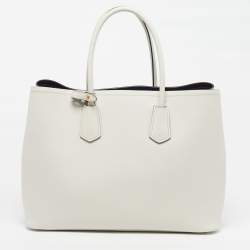 مملوكة مسب قًا حقيبة يد توتس برادا جلد سافيانو كيور أوف وايت كبيرة بيدين
