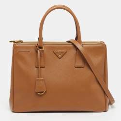 مملوكة مسبقًا Prada Double Zip Medium Brown Saffiano Leather Tote