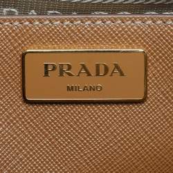 مملوكة مسبقًا Prada Double Zip Medium Brown Saffiano Leather Tote