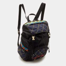Pre Owned Prada Tessuto Navy Blue/Black Quilted Fabric and Leather Backpack
