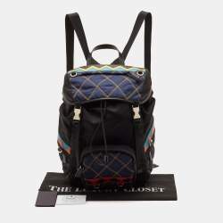 Pre Owned Prada Tessuto Navy Blue/Black Quilted Fabric and Leather Backpack