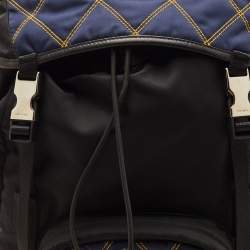 Pre Owned Prada Tessuto Navy Blue/Black Quilted Fabric and Leather Backpack