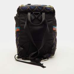 Pre Owned Prada Tessuto Navy Blue/Black Quilted Fabric and Leather Backpack
