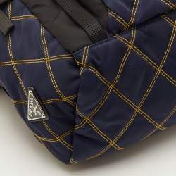 Pre Owned Prada Tessuto Navy Blue/Black Quilted Fabric and Leather Backpack
