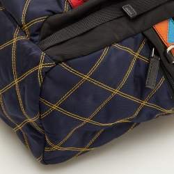 Pre Owned Prada Tessuto Navy Blue/Black Quilted Fabric and Leather Backpack