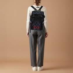 Pre Owned Prada Tessuto Navy Blue/Black Quilted Fabric and Leather Backpack