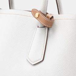 مملوكة مسبقًا Prada White Medium Bicolor Saffiano Cuir Double Satchel