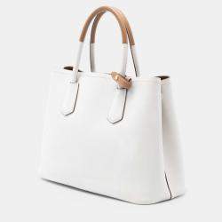 مملوكة مسبقًا Prada White Medium Bicolor Saffiano Cuir Double Satchel
