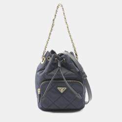 مملوكة مسبقًا Prada Duet Re-Nylon Bucket Bag Handbag Nylon And Saffiano Leather Navy