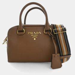 مملوكة مسبقًا Prada Vitello Phenix Bauletto Brown Calf Leather